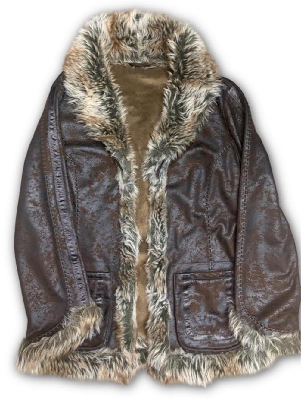 Scully Brown Coat with Faux Fur Trim